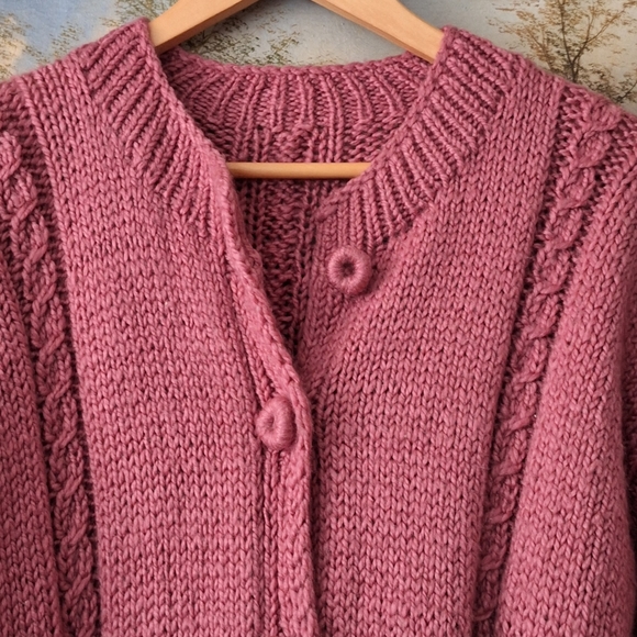 69.Hand-Knit Dust Rose Cardigan. - Picture 2 of 4